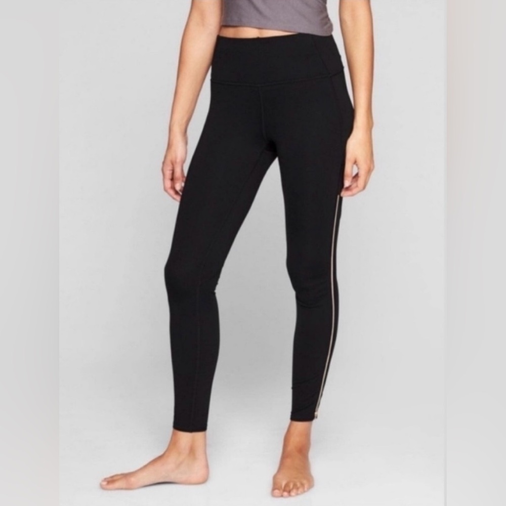 Athleta High Rise Chaturanga Copper Zipper Tight Black Small